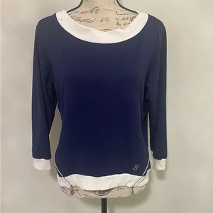 🍂 Sofibella Charming Navy Blue Peter Pan Collar 3/4 Sleeve pullover